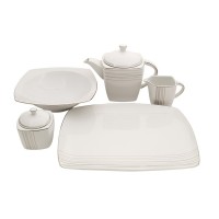 Shinepukur Ceramics USA, Inc. Geometric Square Fine China Traditional Serving 5 Piece Dinnerware Set SHPK1084